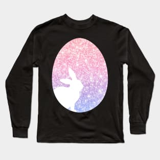 Easter Bunny Silhouette in Pink Purple Ombre Faux Glitter Easter Egg Long Sleeve T-Shirt